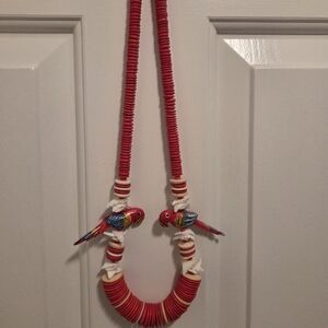Vintage Red Wooden Parrot Necklace